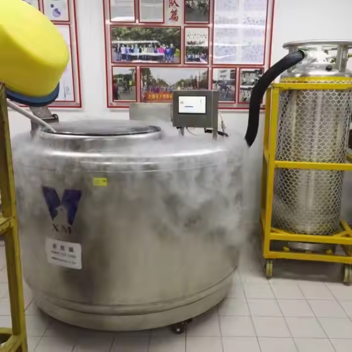 使用液氮罐凍存，外部結霜